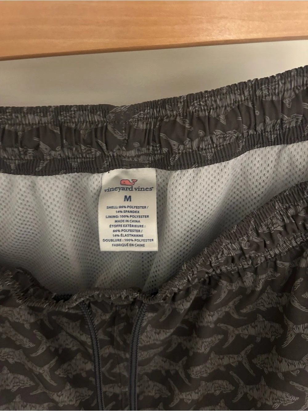 Vineyard Vines Gray & Black Shark-Print Swim Trunks